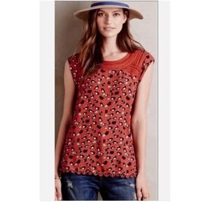 Anthropologie Meadow Rue‎  Rustic Red Brick Sanna Bird Print Top, Size XS Boho